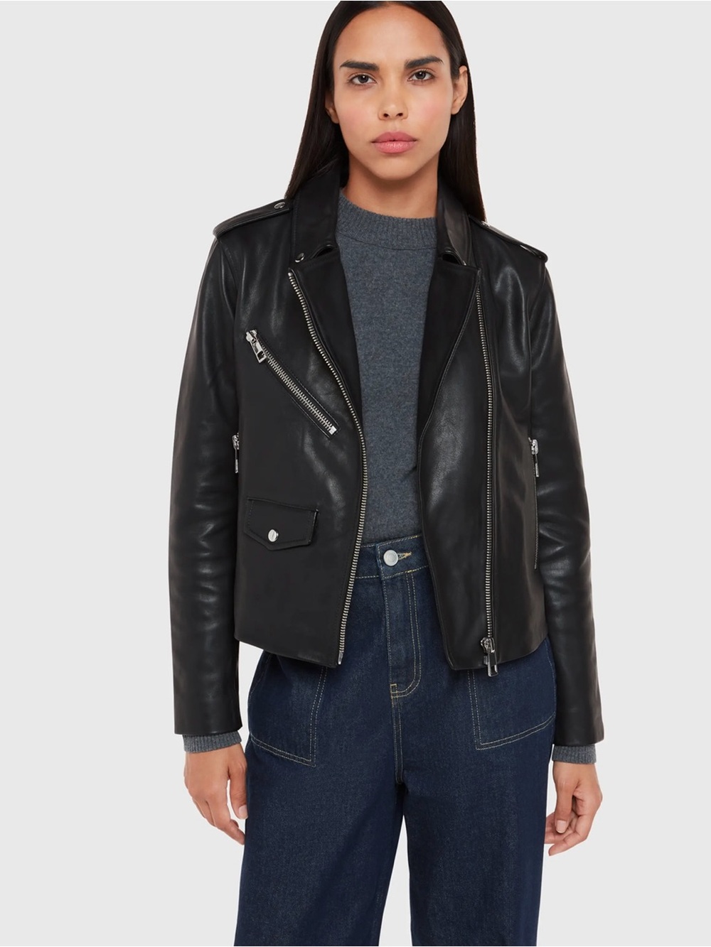 Vintage Agnes Pocket black Leather moto Jacket Whistles at Nordstrom size 4